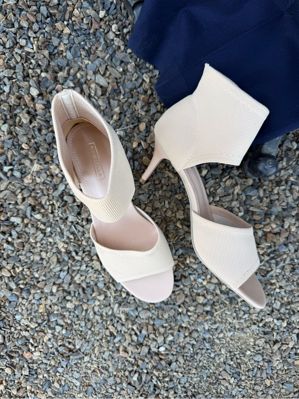 Newbella Stretch Knit Open-Toe Heels in Cream - Women